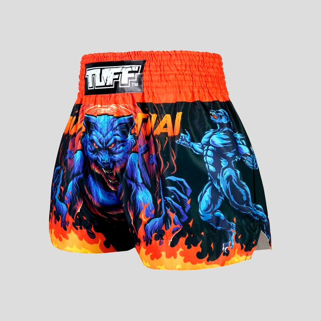 TUFF Sport MS683 Midnight Werewolf Muay Thai Shorts Black/Orange