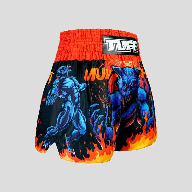 TUFF Sport MS683 Midnight Werewolf Muay Thai Shorts Black/Orange