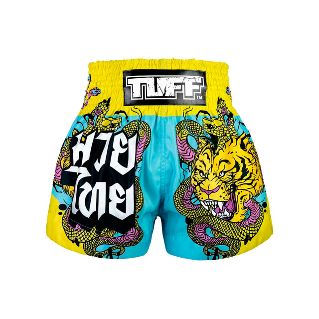 TUFF Sport MS685 Tiger and Python Muay Thai Shorts Blue/Yellow