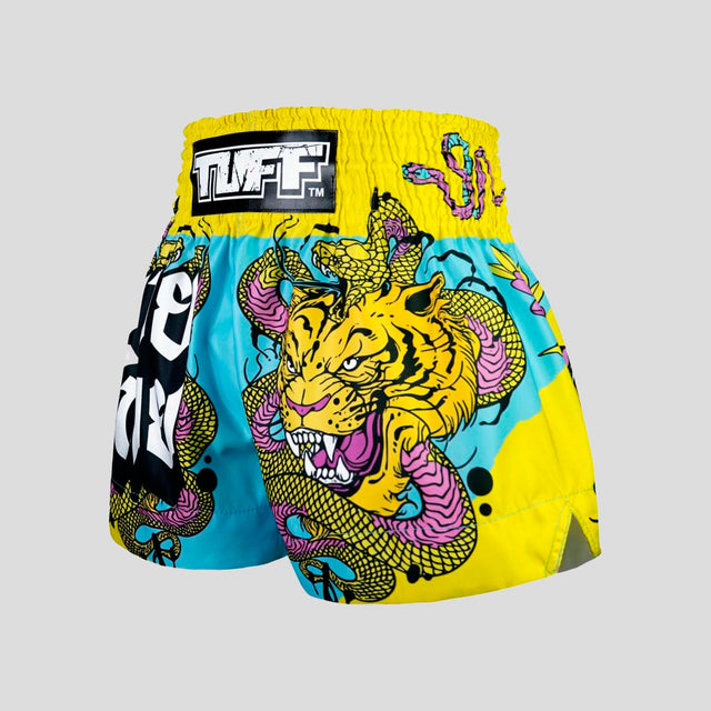 TUFF Sport MS685 Tiger and Python Muay Thai Shorts Blue/Yellow