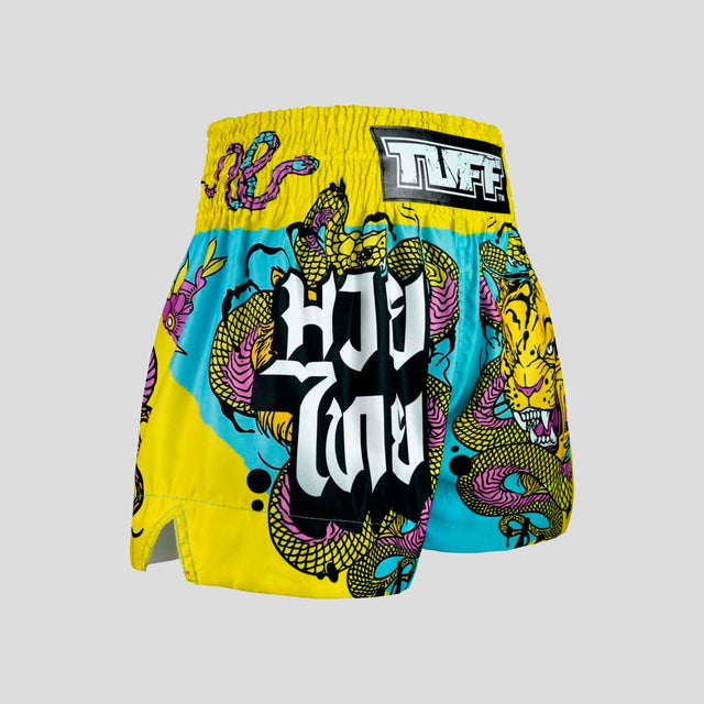 TUFF Sport MS685 Tiger and Python Muay Thai Shorts Blue/Yellow