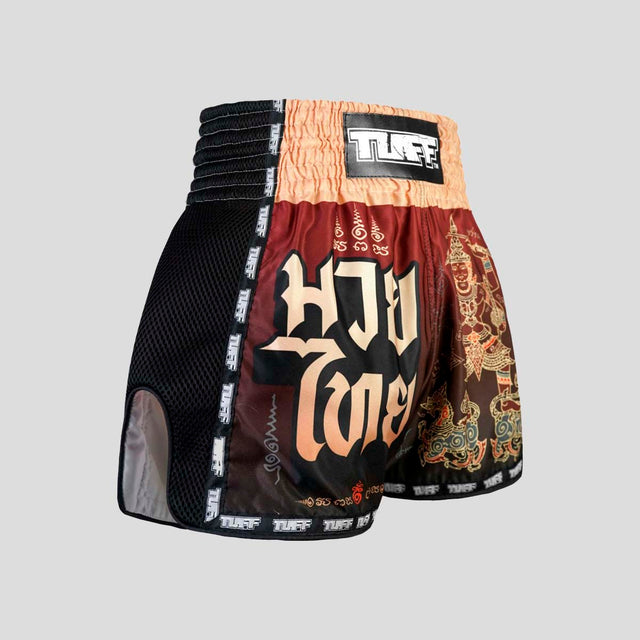 TUFF Sport MSC101 Yant Narai Muay Thai Shorts Brown