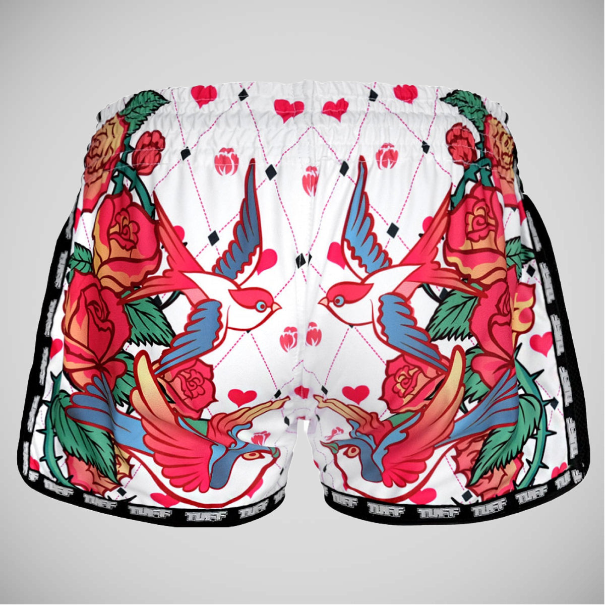 Tuff Sport Mrs302 Retro Style White Roses s ptáky Muay Thai šortky