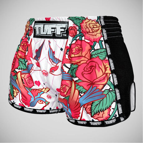Tuff Sport MRS302 Retro -Stil weiße Rosen mit Vögeln Muay Thai Shorts