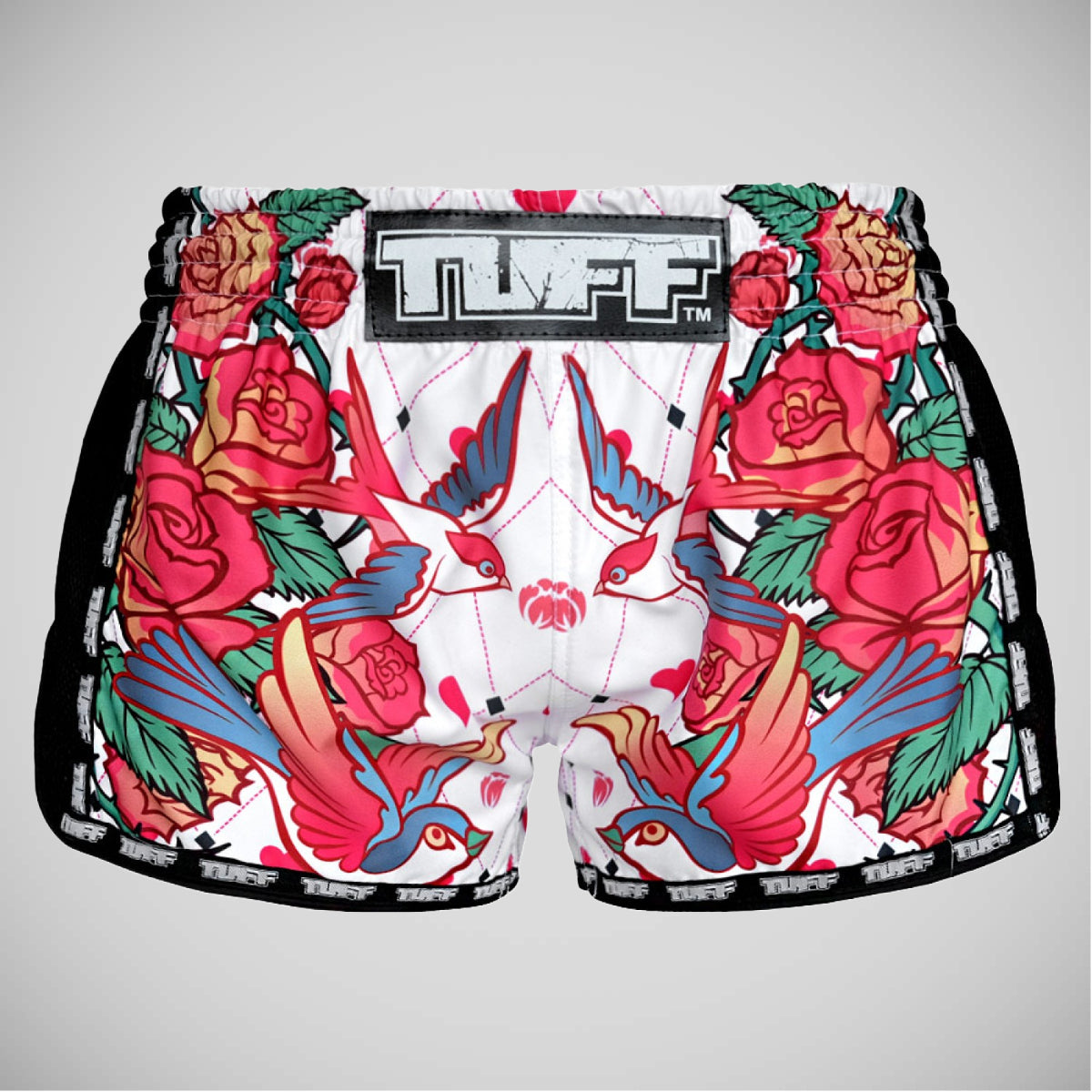 Tuff Sport Mrs302 Retro Style White Roses s ptáky Muay Thai šortky