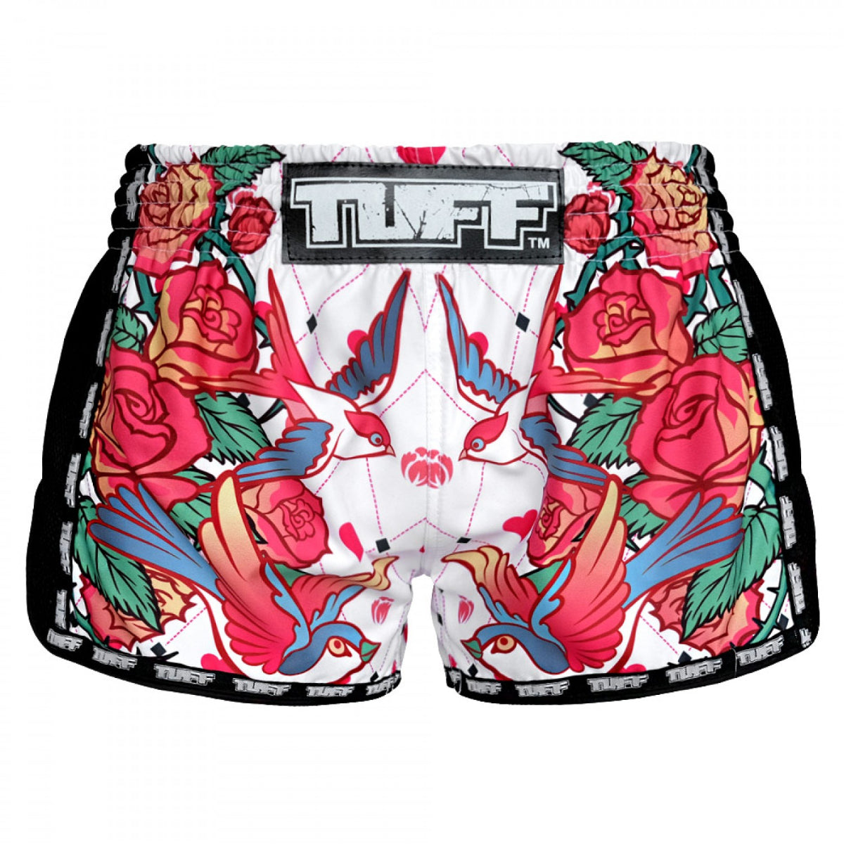 Tuff Sport Mrs302 Retro Style White Roses s ptáky Muay Thai šortky