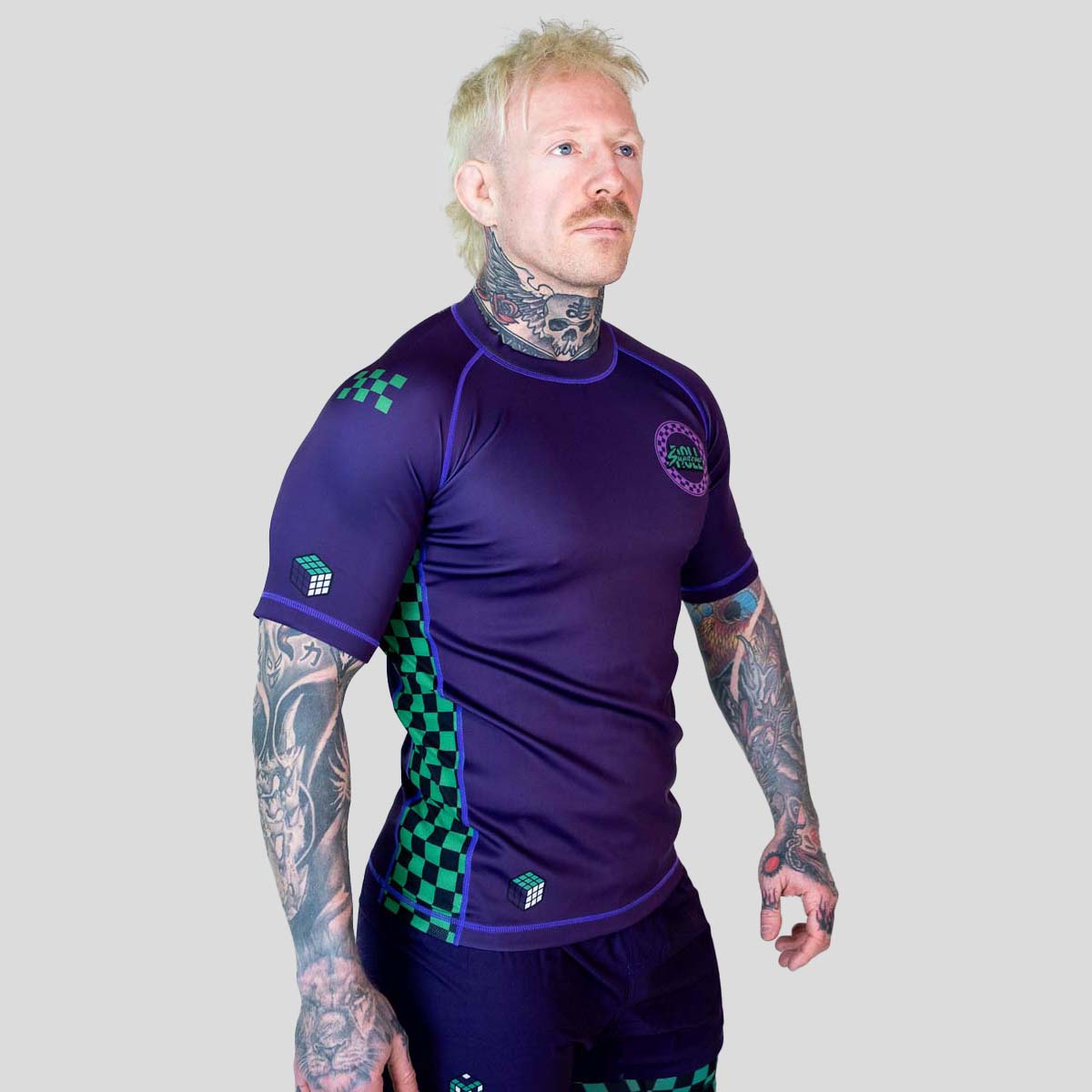 Finishers Rash Guard Roll Supreme The Finisher Short Sleeve Rash Guard Purple/Green from ...