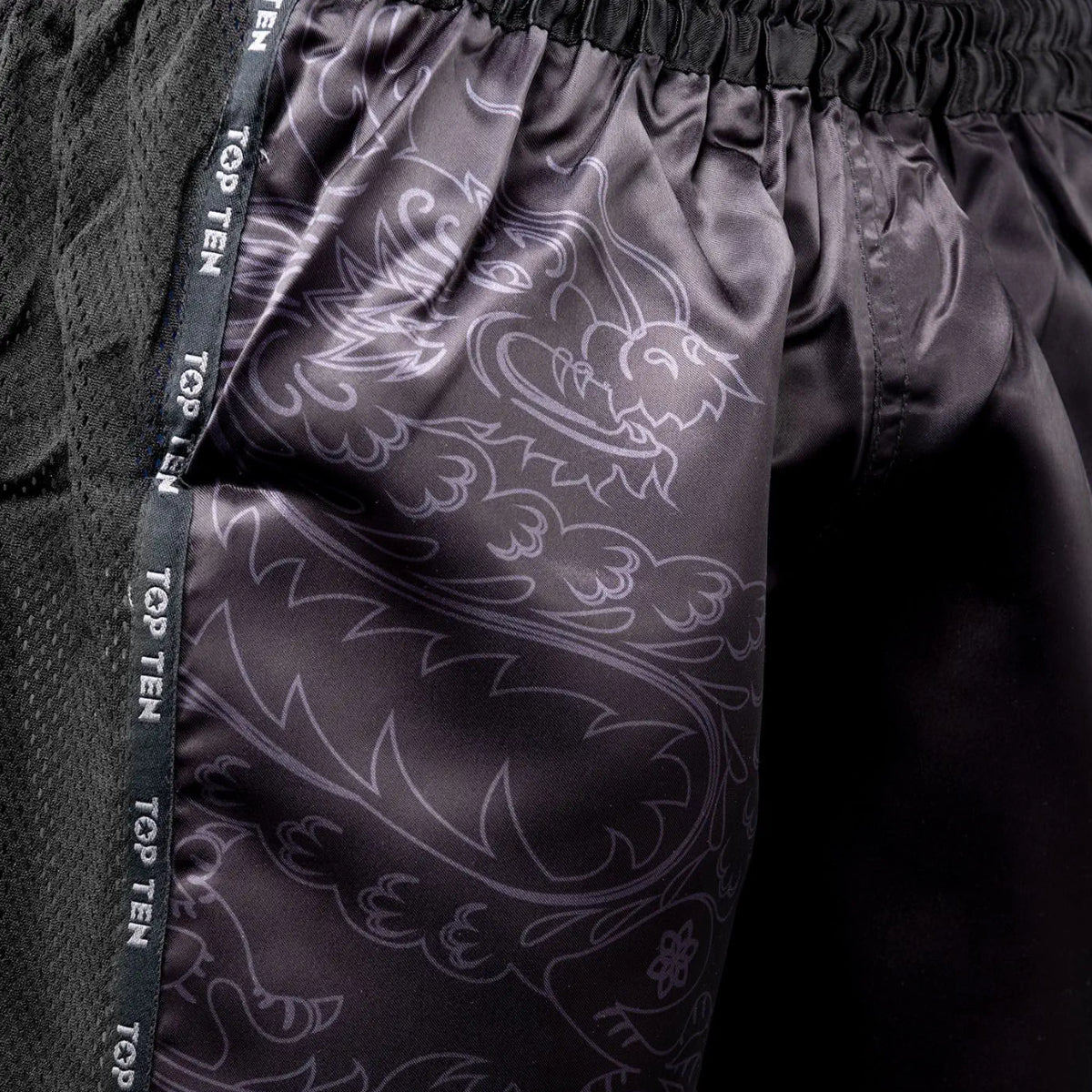 Top Ten Shorts de kickboxing de dragão preto/preto
