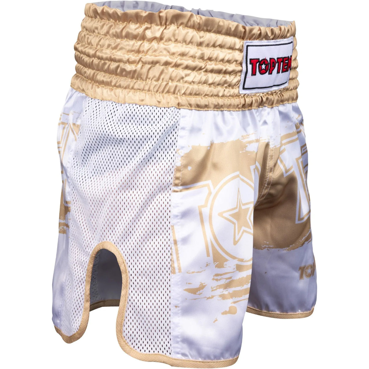 Top Ten Power Ink Golden Star Kickboxing Shorts White/Gold