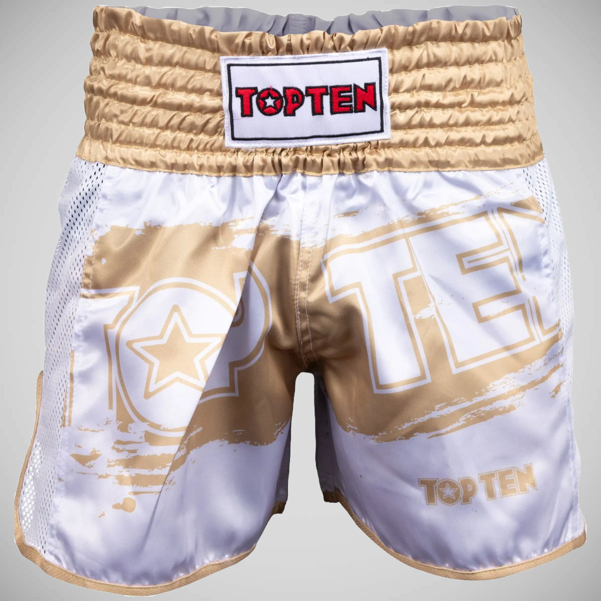 Top Ten Power Ink Golden Star Kickboxing Shorts White/Gold