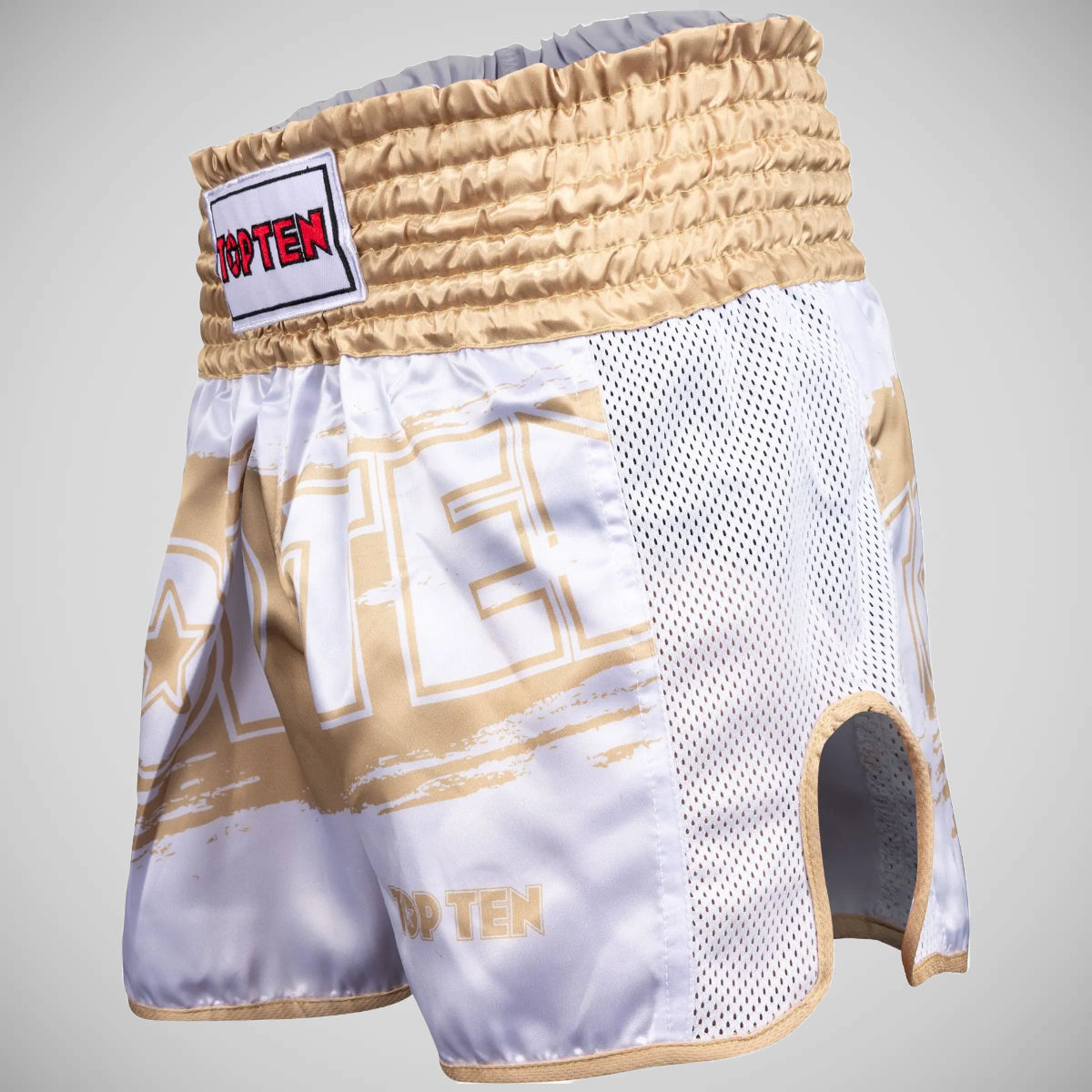 Top Ten Power Ink Golden Star Kickboxing Shorts White/Gold