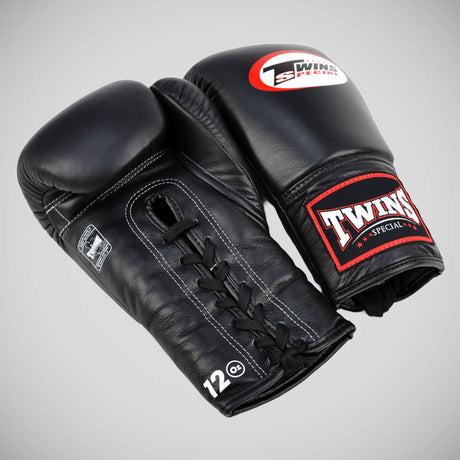 Twins BGLL1 Lace-Up Boxing Gloves Black