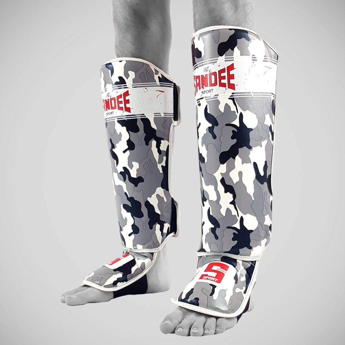 Grey/White Sandee Sport Slim Camo Shin Guards   