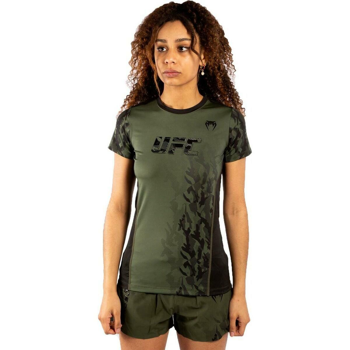 Venum UFC Authentic Fight Week Frauen trocken Tech T-Shirt Khaki