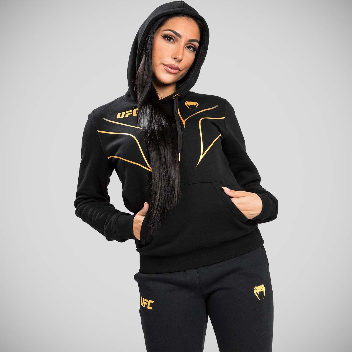 Venum UFC Fight Night 2.0 Réplica sudadera con capucha para mujeres negras/oro