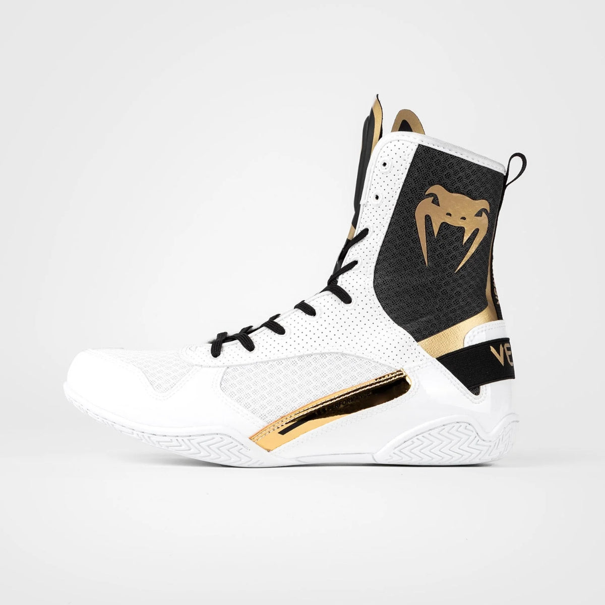 White/Black/Gold Venum Elite Boxing Shoes   