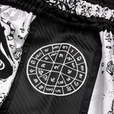 White 8 Weapons Sak Yant Tigers Carbon Muay Thai Shorts   