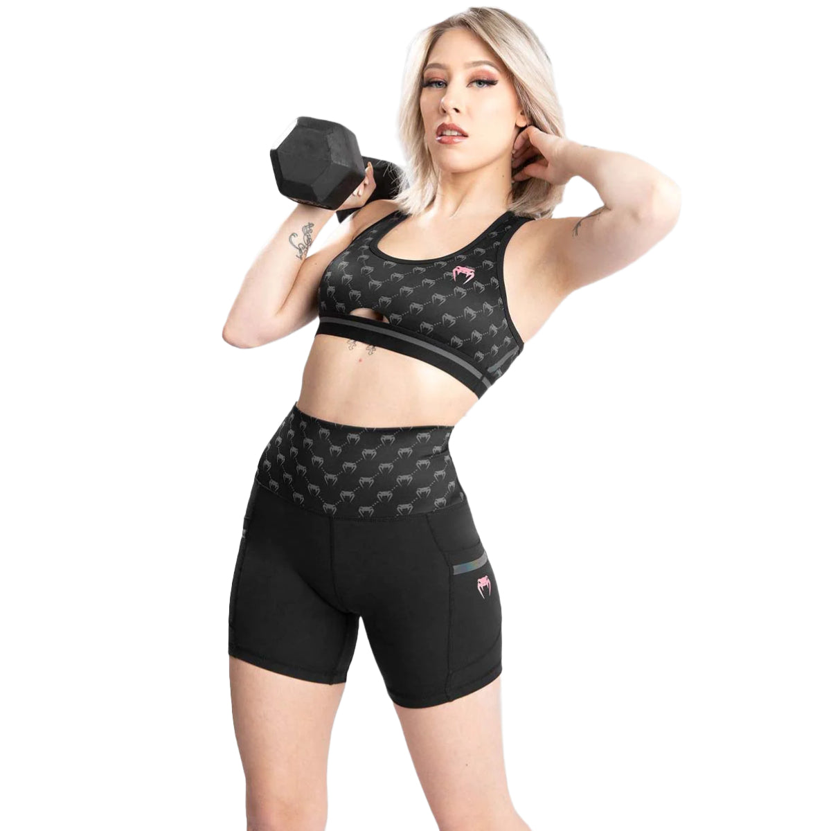 Altın Venum Monogram Kadın Sıkıştırma Şortları Siyah/Pembe