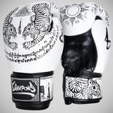 8 Weapons Sak Yant Tiger Boxing Gloves White/Black