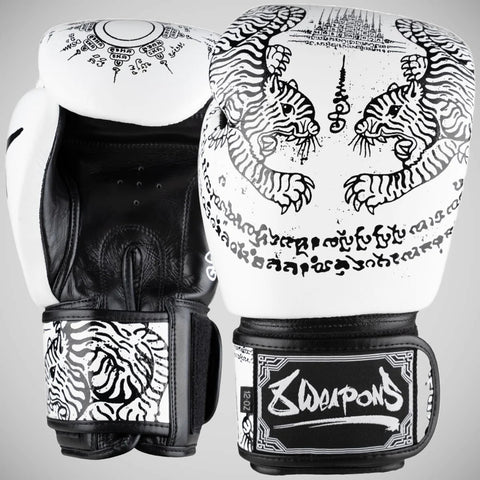 White/Black 8 Weapons Sak Yant Tiger Boxing Gloves