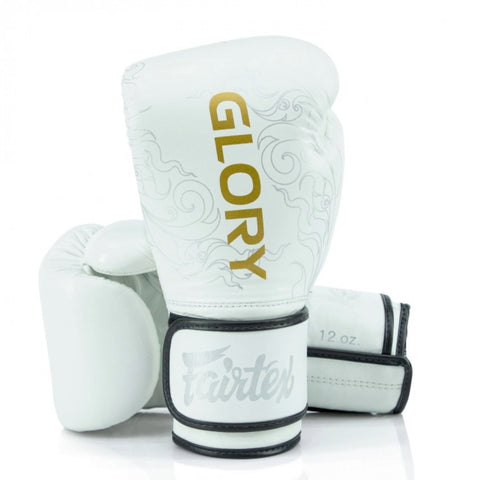 White Fairtex BGVG3 X Glory Velcro Boxing Gloves