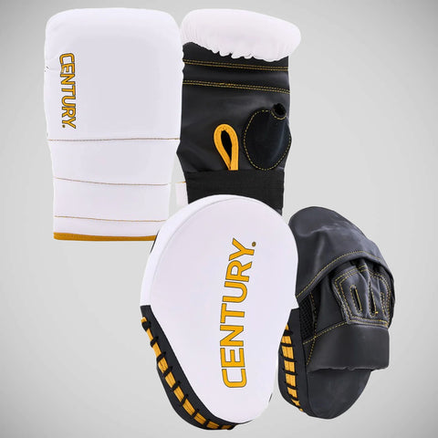 White/ Gold Century Partner Training Gloves and Mitts Combo