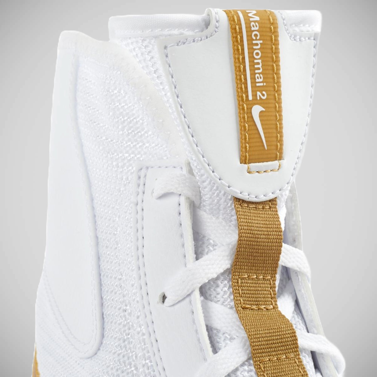 White/Gold Nike Machomai 2 Boxing Boots from Made4Fighters