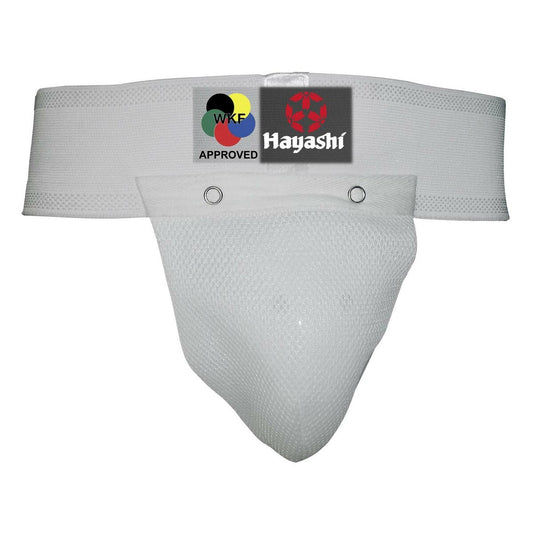 White Hayashi WKF Approved Kids Groin Guard