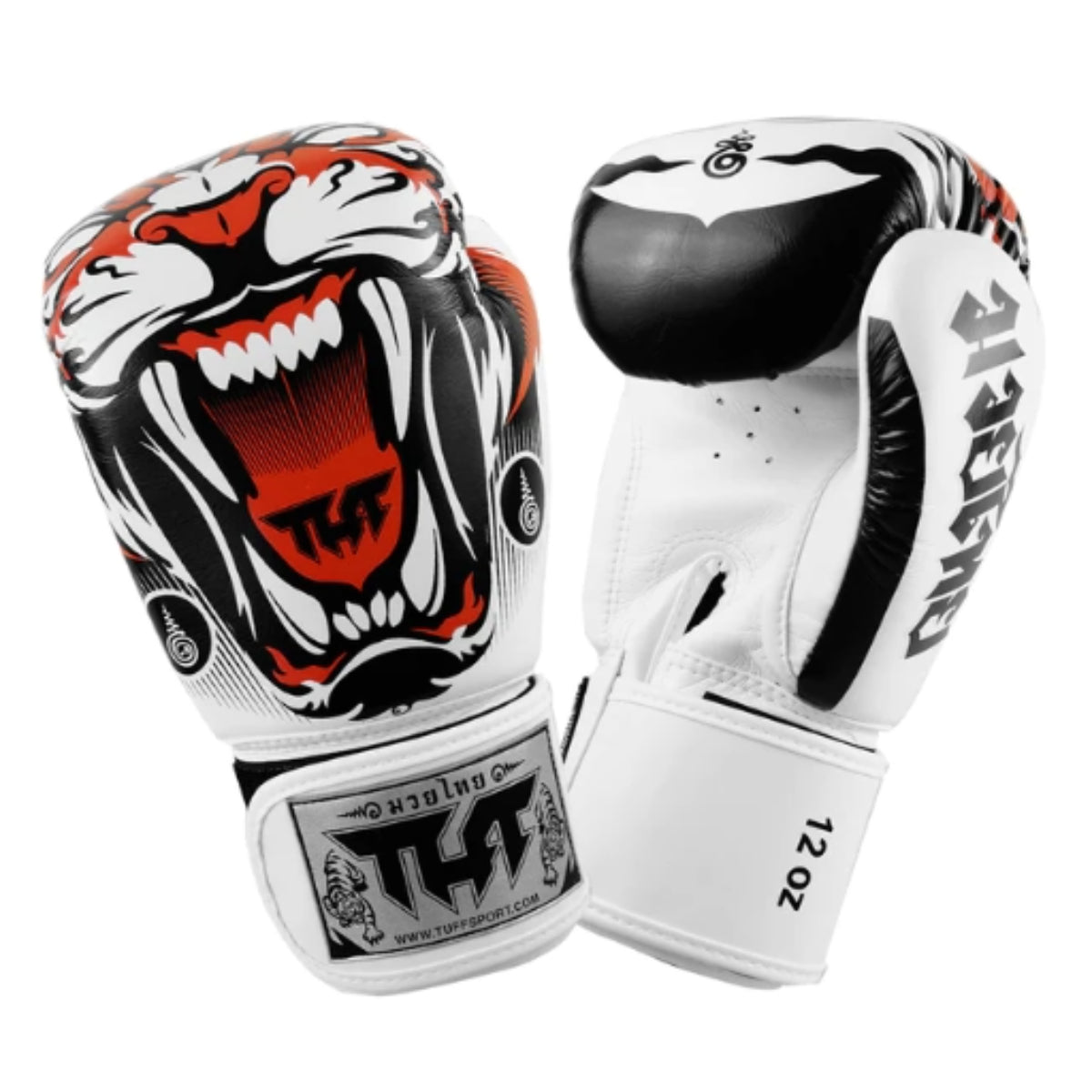 Rękawice bokserskie TUFF Sport White Tiger Muay Thai, białe