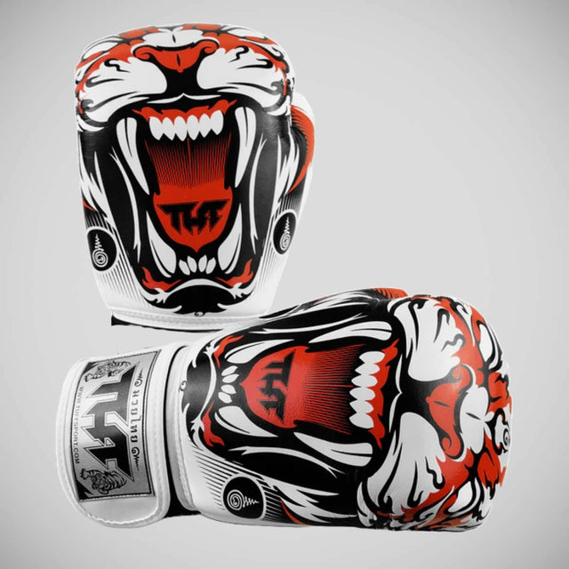 TUFF Sport White Tiger Muay Thai Boxing Gloves White