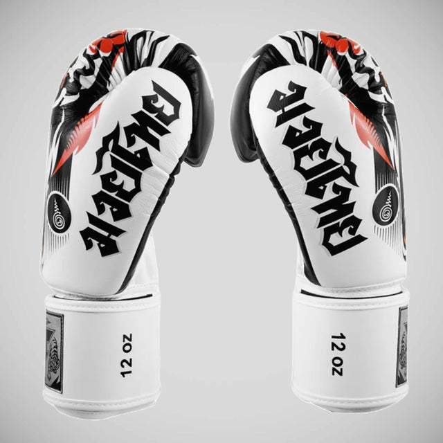 TUFF Sport White Tiger Muay Thai Boxing Gloves White