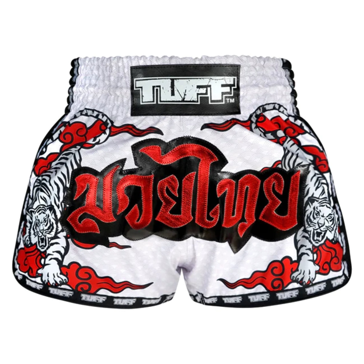 Tuff Sport MRS301 Retro -Stil Doppel Tiger Muay Thai Shorts Weiß