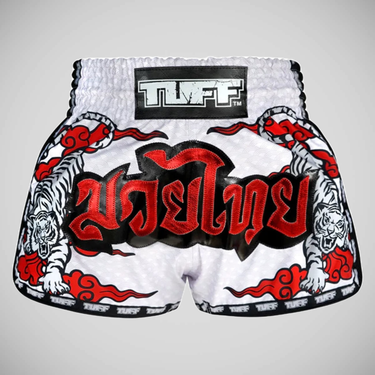 Tuff Sport MRS301 Retro -Stil Doppel Tiger Muay Thai Shorts Weiß