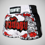 Tuff Sport MRS301 Retro -Stil Doppel Tiger Muay Thai Shorts Weiß