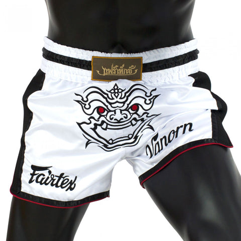 White Fairtex BS1712 Vanorn Slim Cut Muay Thai Shorts