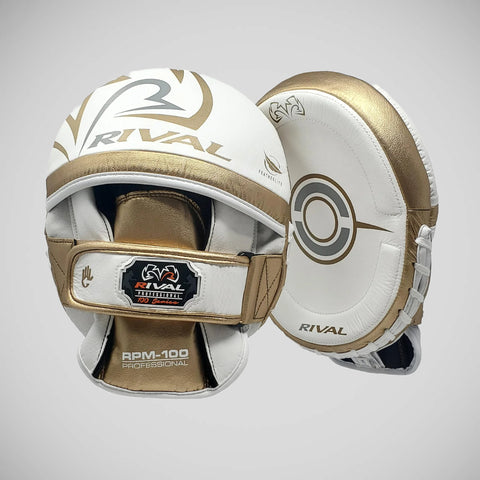White/Gold Rival RPM100 Professional Punch Mitts