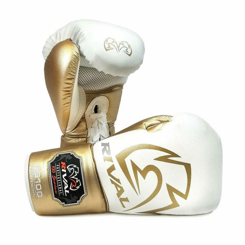 White/Gold Rival RS100 Professional Sparring Gloves