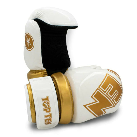 White/Gold Top Ten Glossy Block Pointfighter Gloves