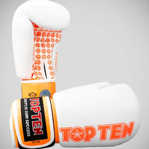 White/Orange Top Ten Fight Boxing Gloves