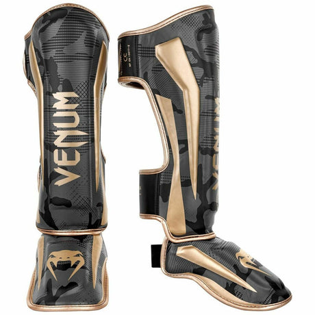 Venum Elite Shin Guards Dark Camo/Gold