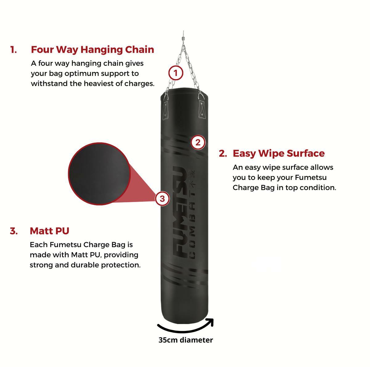 Fumetsu चार्ज 6ft पंच बैग काला/सफेद/लाल