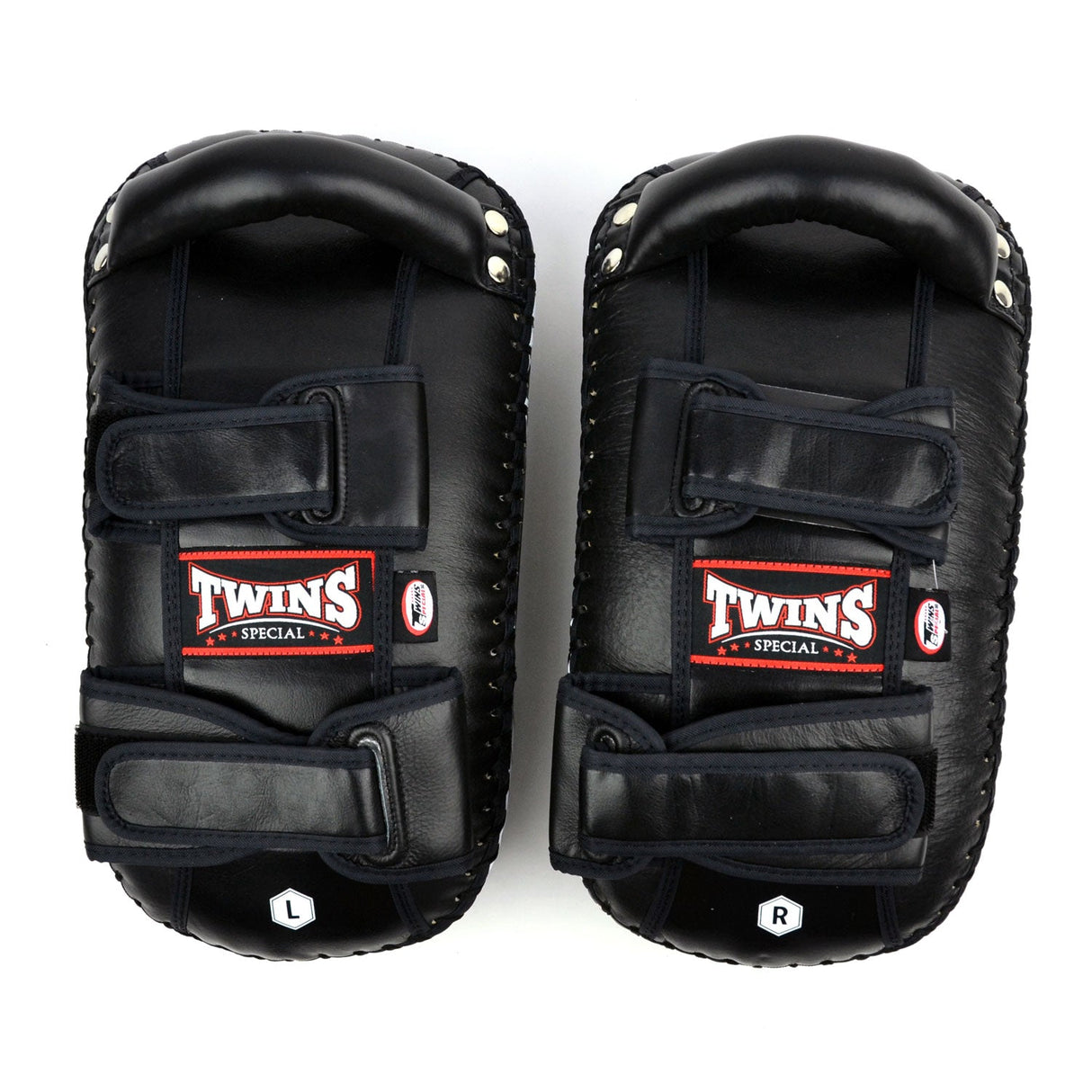 Twins Special KPL10 Curved Leather Thai Kick Pads Black