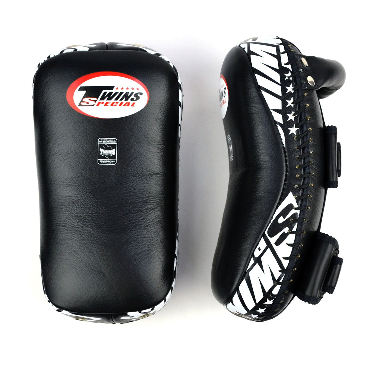 Twins Special KPL10 Curved Leather Thai Kick Pads Black