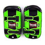 Twins Special KPL10 Curved Leather Thai Kick Pads Green-Black