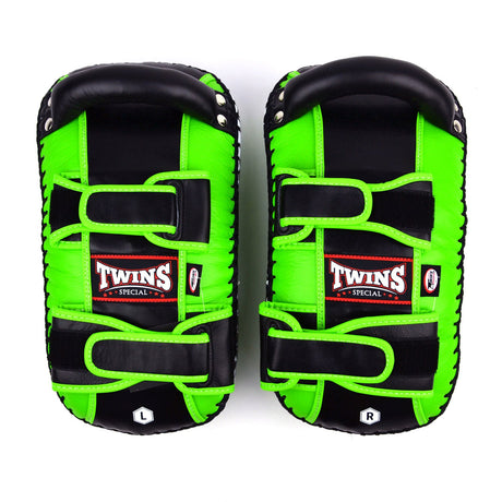 Twins Special KPL10 Curved Leather Thai Kick Pads Green-Black