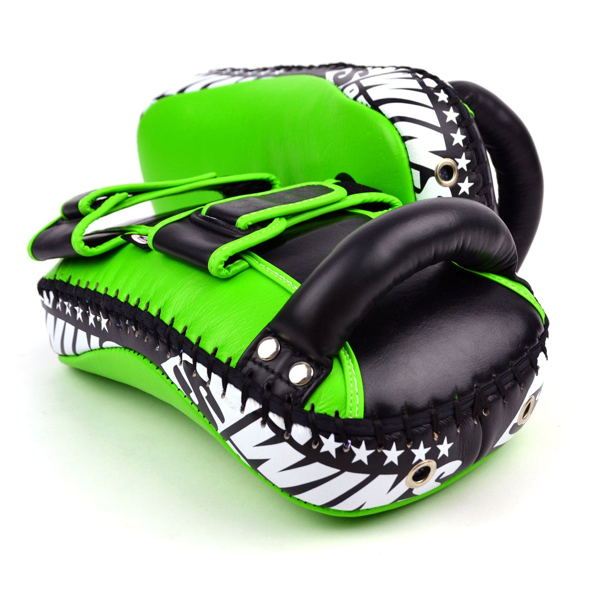 Twins Special KPL10 Curved Leather Thai Kick Pads Green-Black