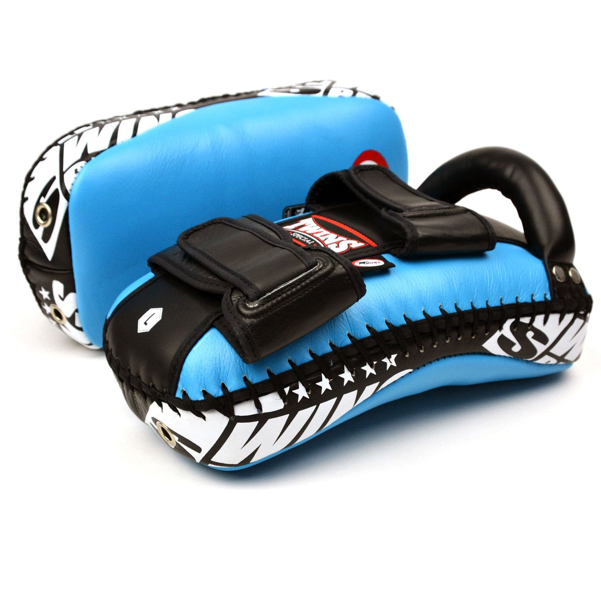 Twins Special KPL10 Curved Leather Thai Kick Pads Light Blue-Black