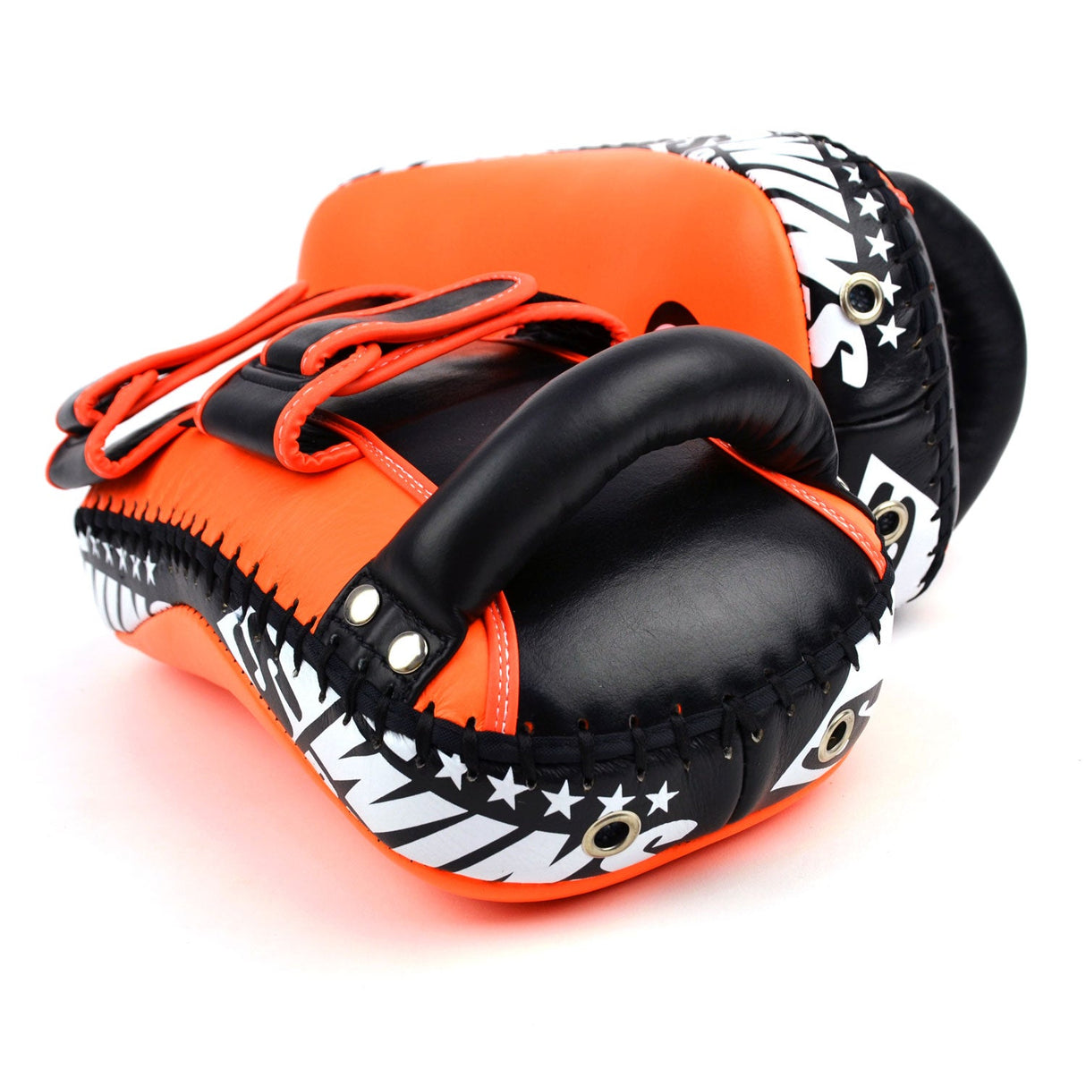 Twins Special KPL10 Curved Leather Thai Kick Pads Orange-Black