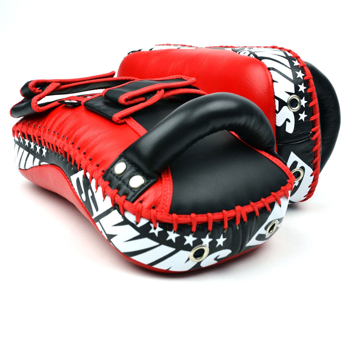 Twins Special KPL10 Curved Leather Thai Kick Pads Red-Black