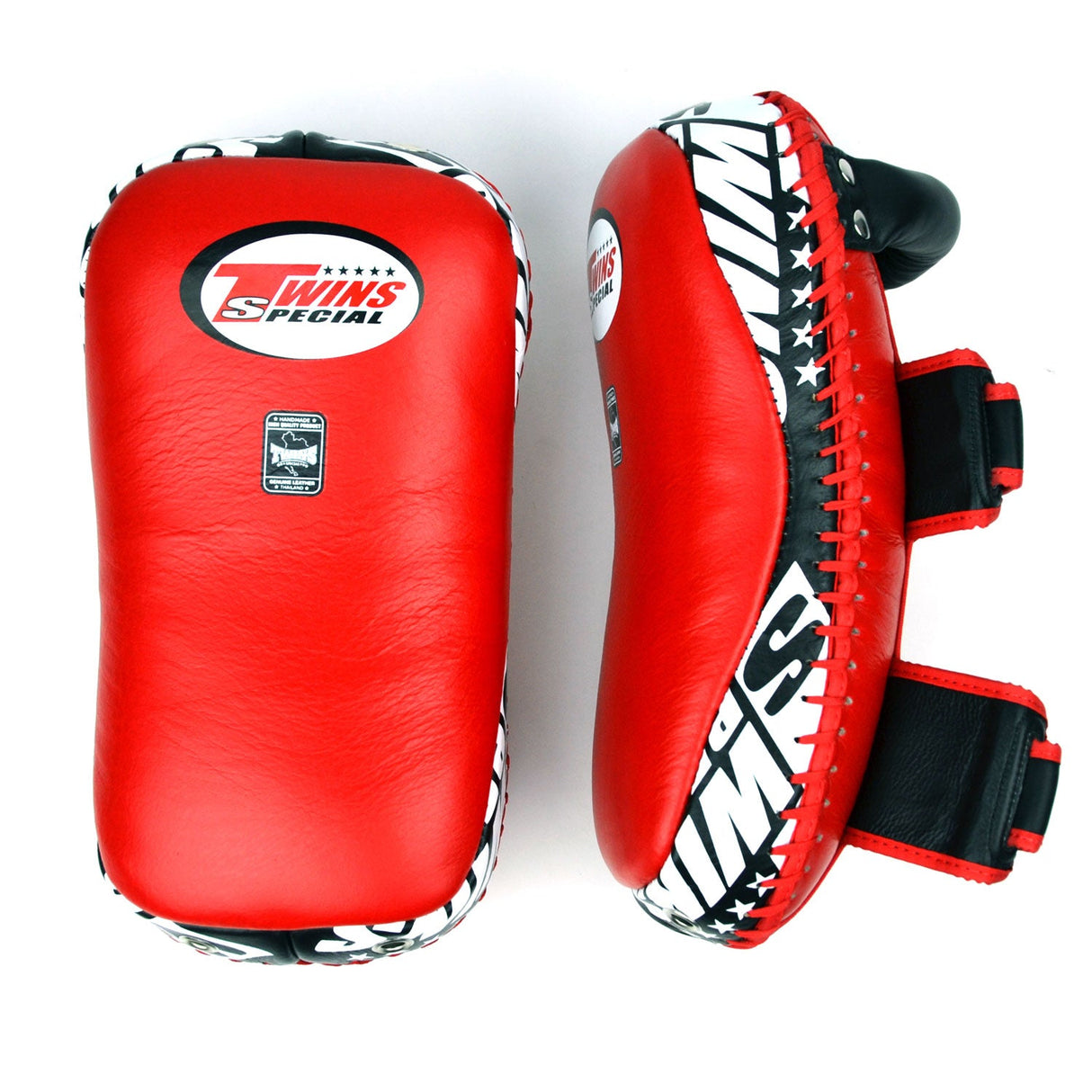 Twins Special KPL10 Curved Leather Thai Kick Pads Red-Black